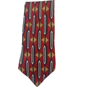 Vintage Conte DI Milano Red and Gold Geometric Patterned Silk Tie